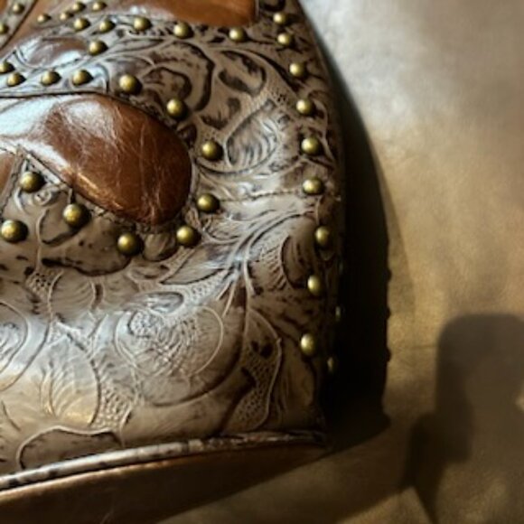 NWOT Charm & Luck Equestrian Style Brown Leather Brass Studded Purse Handbag - Picture 9 of 14